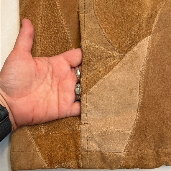 Y2K LEATHER WORKS PATCHWORK SUEDE PENNY LANE STYLE JACKET TAN/BROWN MEDIUM - Picture 8 of 17